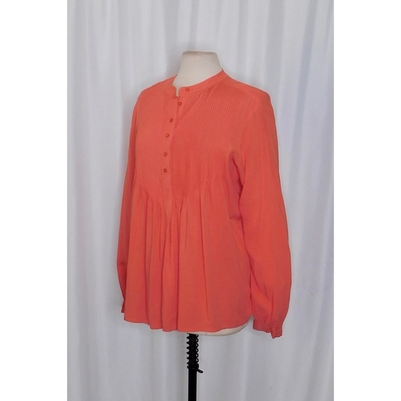 NWT!! SUNDANCE Mystic Falls Pleated Top Blouse Coral Pink Pleated Popover Boho L - Picture 5 of 12